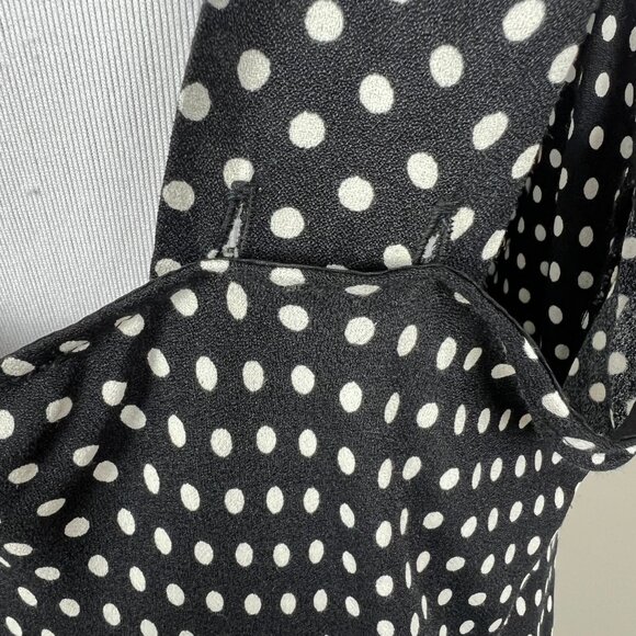 Reformation Beauden Midi Dress Womens 1X Black Polka Caviar Dot Ruched Crepe NEW - Picture 8 of 16